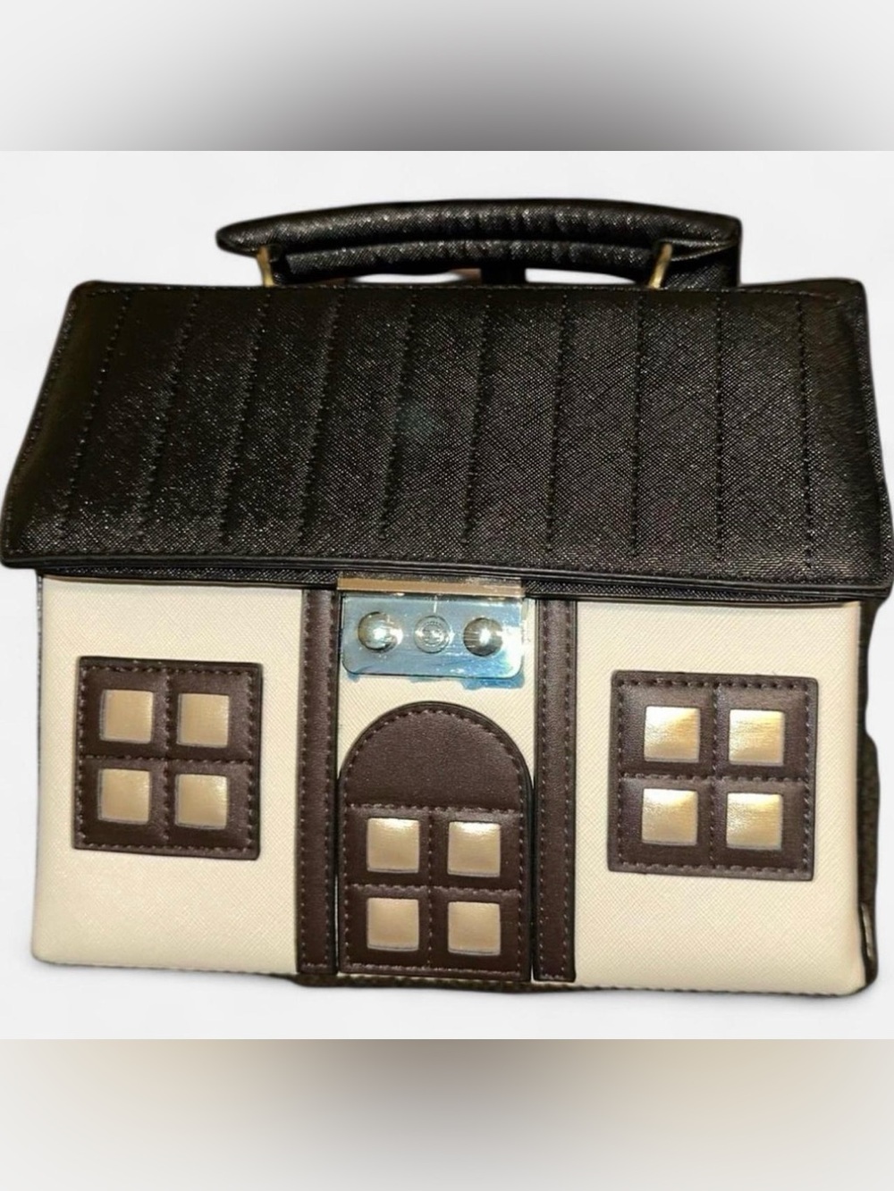 House-Inspired Black and Cream Structured Top-Handle Bag
